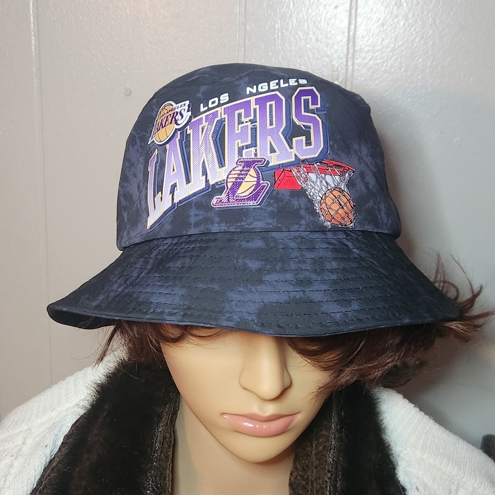 Ultra Game Los Angeles Lakers Bucket Hat Men's OSFM Tie Dye Black NBA Official